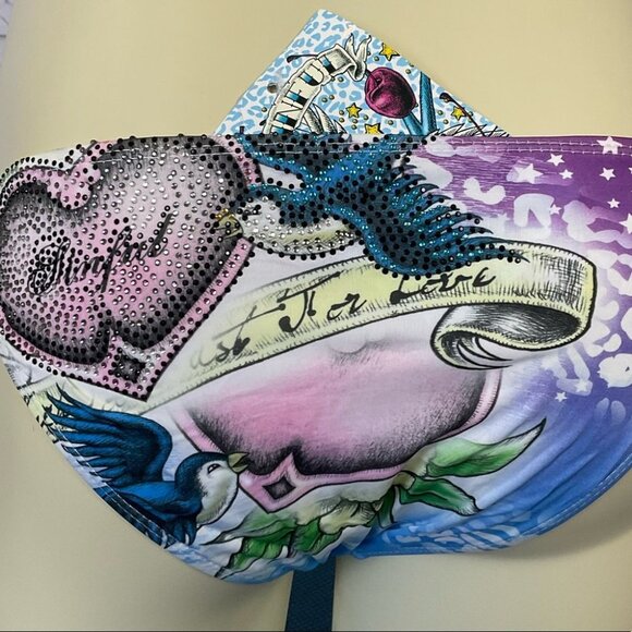 Sinful By Affliction Tropic Pyramid Bikini Bottom Hearts & Blue Birds XS NWT - Picture 2 of 4